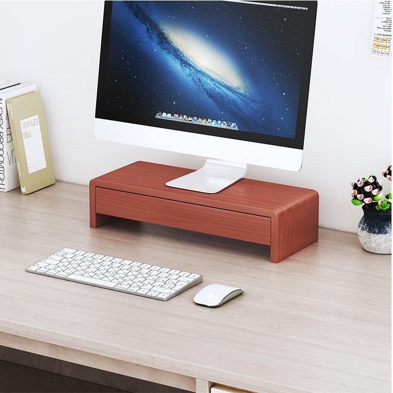 实木电脑增高架带抽屉显示器底座抬高托架桌面键盘收纳置物架定制