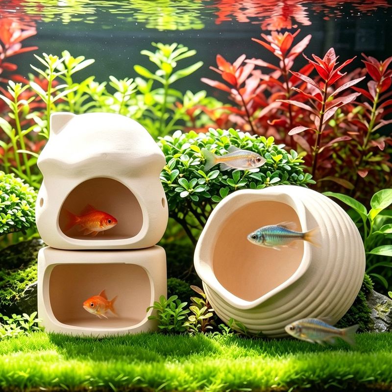 迷你陶瓷小黄蘑菇躲避洞鱼虾繁殖屋创意鱼缸躲藏房子装饰摆件