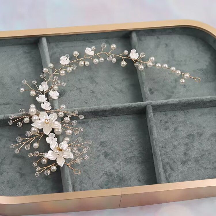 婚纱新娘超仙仿珍珠白花发带简约头饰婚礼结婚配饰