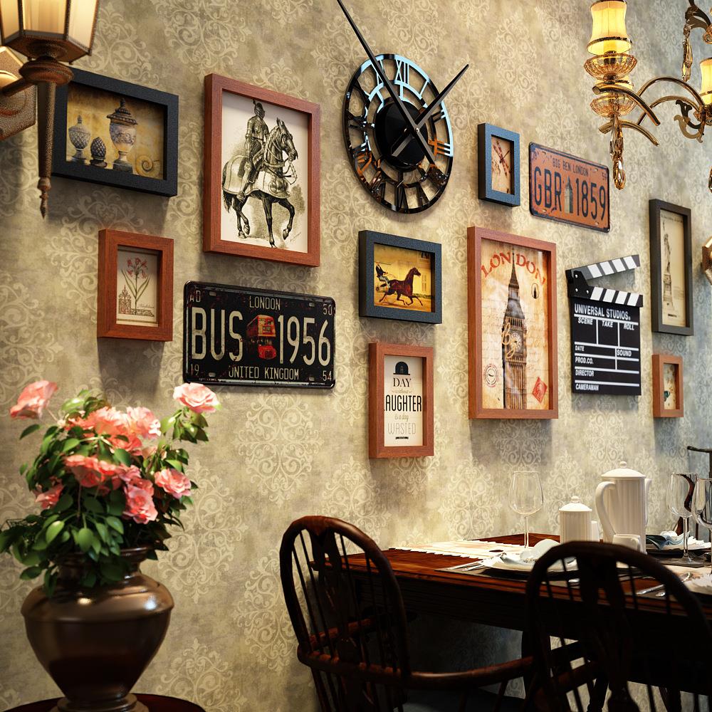 高分子_2463复古做旧照片墙工业风商用装饰画酒吧餐馆组合相框