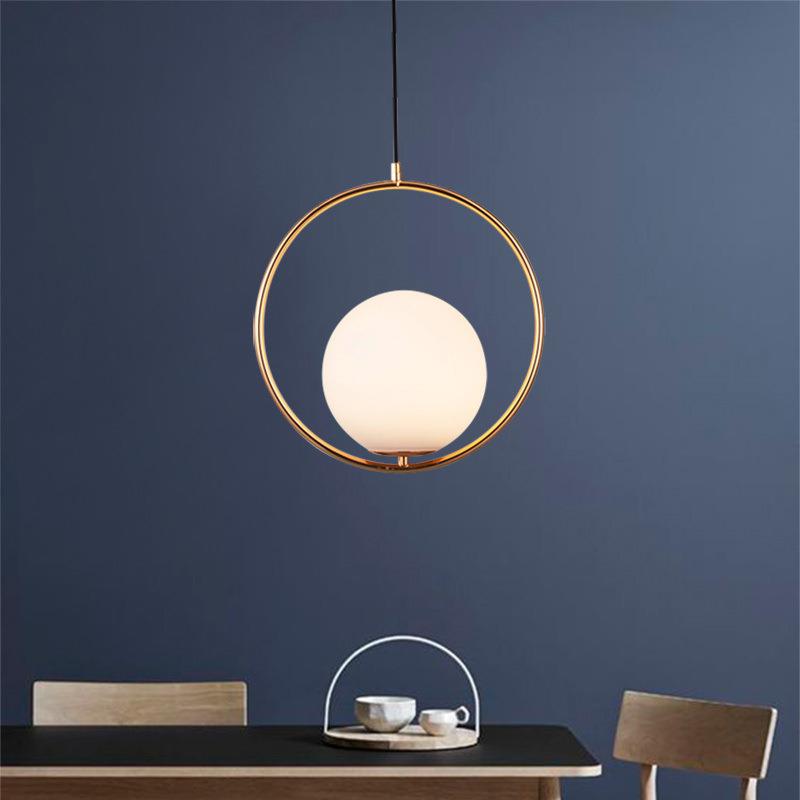 北欧后现代金色圆球环形简约个性客厅吧台餐桌厅卧室床头玻璃吊灯