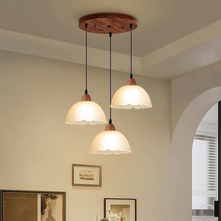 新款胡桃木色典雅复古餐厅吊灯三头长线饭厅餐桌中式吧台家用吊灯
