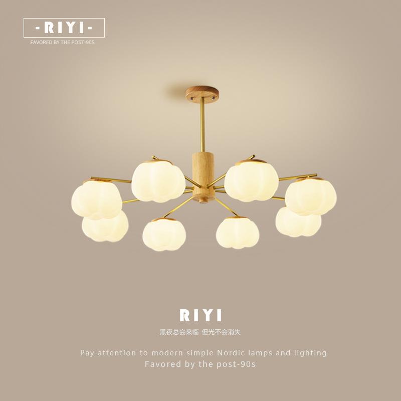 客厅棉花吊灯日式奶油原木风柿子创意现代简约餐厅主卧室房间灯具