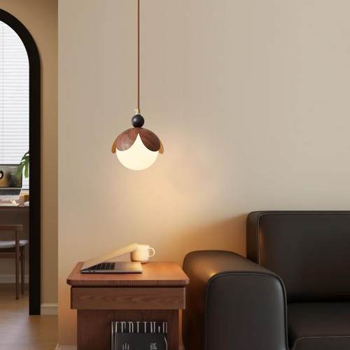 卧室床头小吊灯中古风创意花瓣复古胡桃木走廊客厅背景墙壁吊灯居