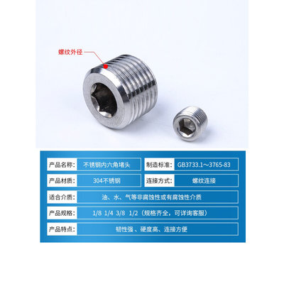 。304堵头不锈钢内六角堵头RC管堵G螺纹闷头螺塞1分2分3分4分6分1