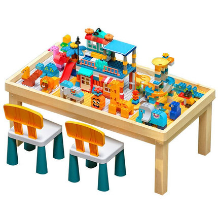 实木积木桌儿童多功能台沙盘桌婴儿宝宝拼装益智游戏木质男孩玩具