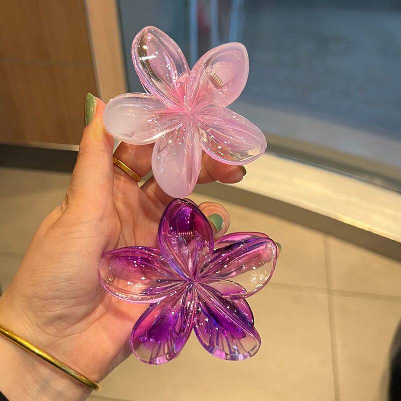 2 个珠光鸡蛋花抓夹女海边度假花朵鲨鱼夹后脑勺盘发高级发饰