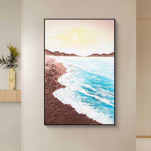 日出手工立体油画浪花海景装饰画 客厅卧室玄关走廊挂画海浪80120