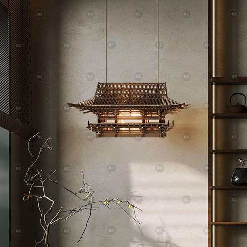 新中式木头阁楼吊灯房子灯设计师仿真古建筑样板房过道悬空吊灯