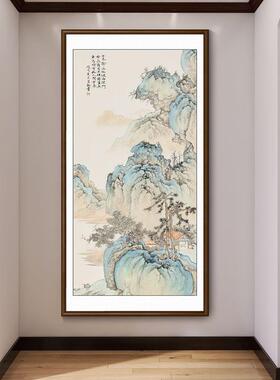 L1X中国风有框江山过道挂画入户壁画竖版山水画装饰画迎客松千里