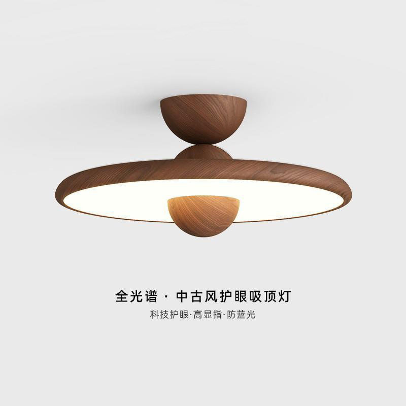 美式复古胡桃色飞碟护眼吸顶灯