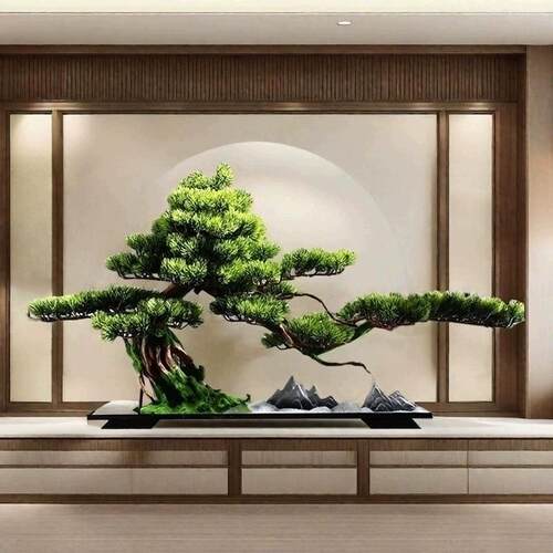仿真迎客松摆件绿植盆景客厅玄关办公室假树盆栽酒店桌面装饰造景