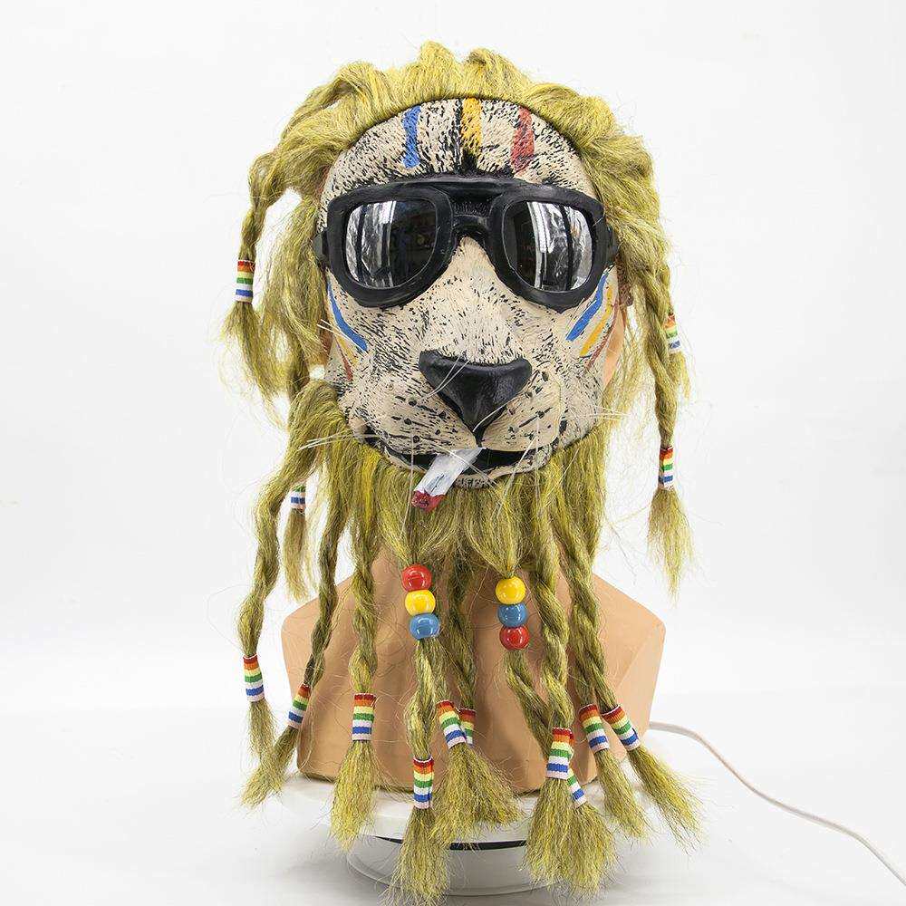 万圣节狮子头面具 动物乳胶头套 狮子王面具 脏辫墨镜狮子面具