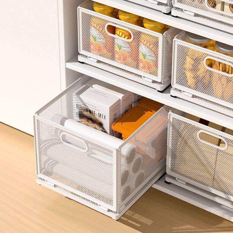 Q1L抽拉收纳筐厨房调料瓶罐置物架橱柜内抽屉式储物拉篮免打孔可