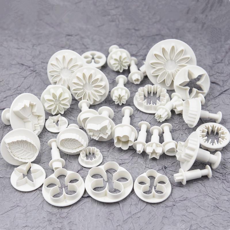 翻糖印花塑料模具弹簧按压翻糖压花印模软陶泥粘土印花33件套装