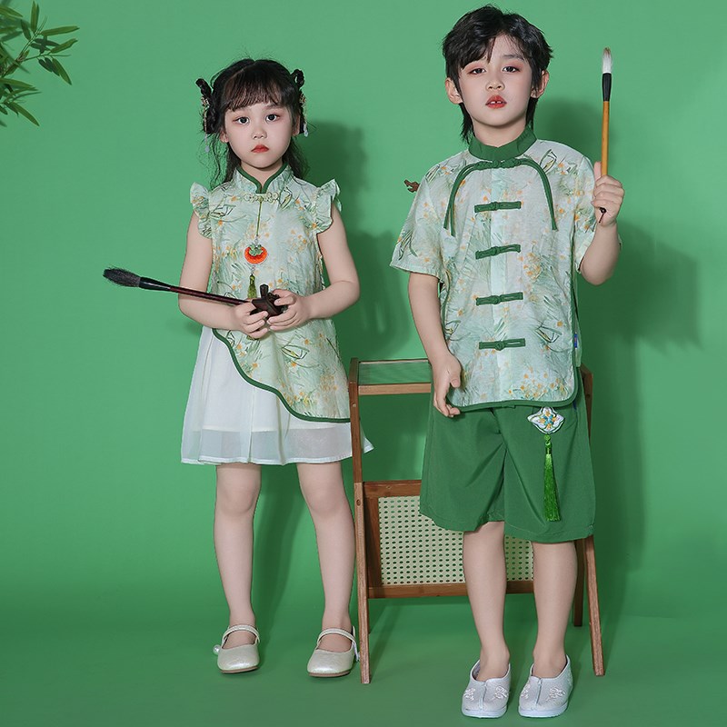 儿童演出服中国风表演服装男童汉服小学生中式旗袍六一毕业照班服