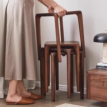 黑胡桃实木凳子可叠放木凳中式餐凳家用结实耐用木头方凳圆凳矮