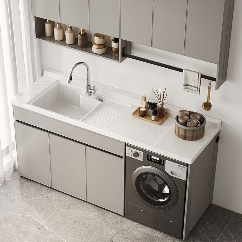 大尺寸洗衣槽池台蜂窝铝阳台洗衣机柜带搓板滚筒一体洗衣柜组合