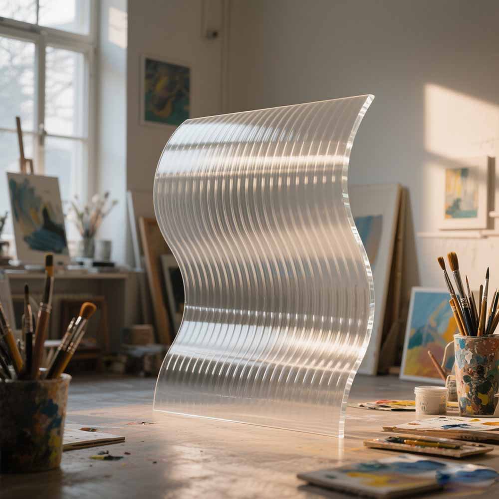 有机玻璃条纹板热弯通透明亮纹理清析装饰室内隔断亚克力家装柜门