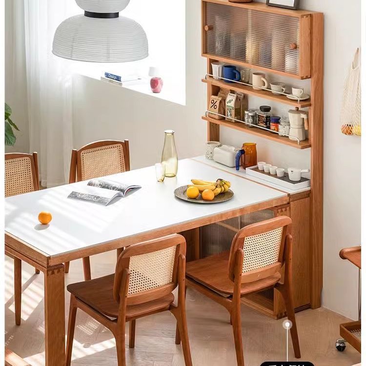 日式樱桃木餐边柜全实木岩板餐桌餐柜一体收纳储物小户型边柜薄柜
