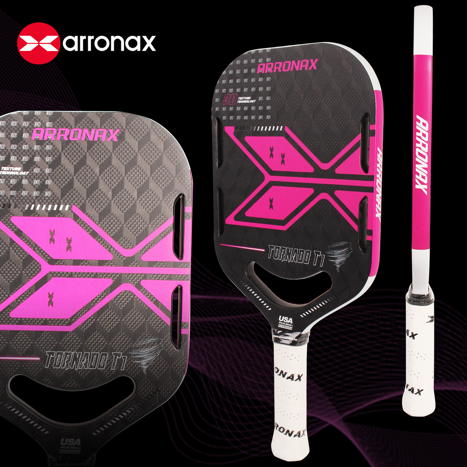 ARRONAX阿伦纳斯一体成型热压拍T1系列3D18K匹克球拍板专业进攻拍