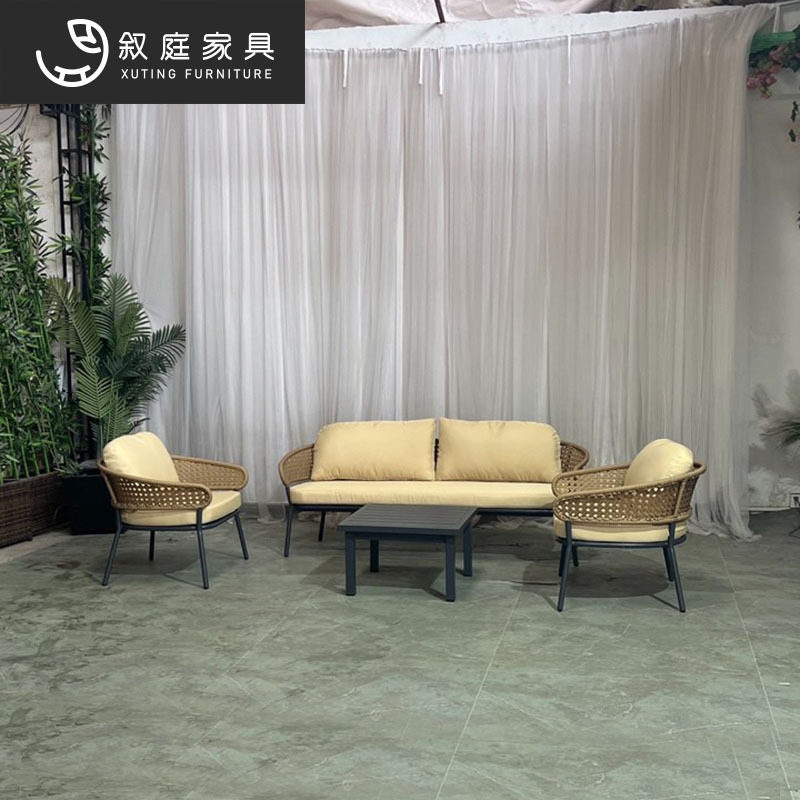户外藤编沙发北欧庭院露天花园露台休闲藤沙发咖啡馆阳台室外沙发