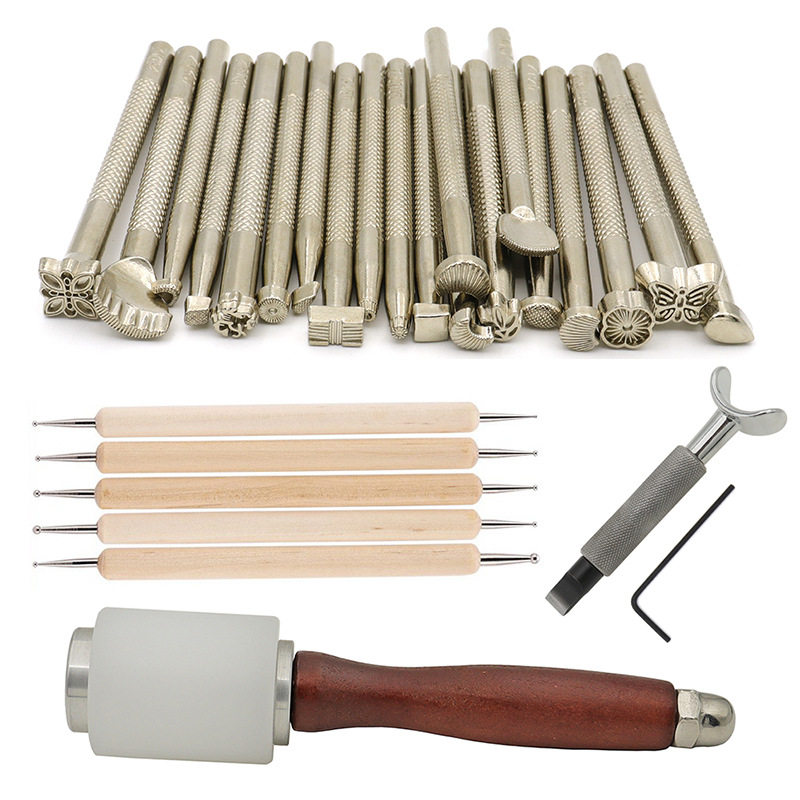 皮雕印花工具套装马鞍制作植鞣革diy雕花压擦描笔旋转刻刀组合