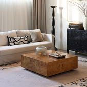 法式 美式 复古中古做旧新古典奢华风正方形拼花天然树瘤茶几全实木