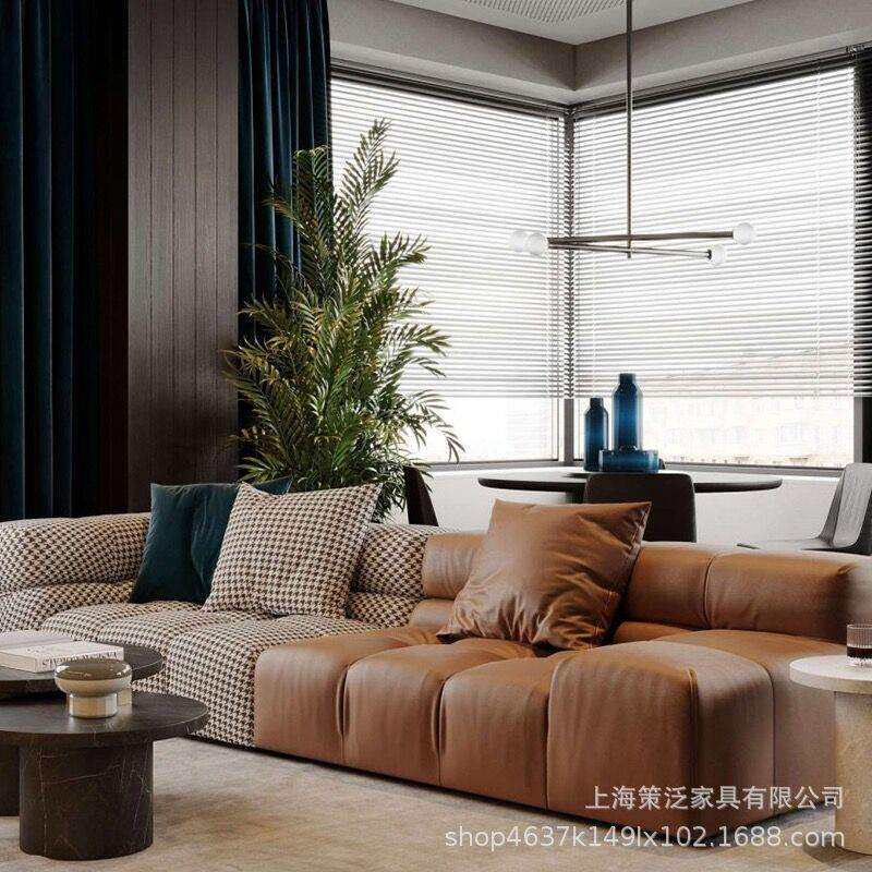 轻奢科技布艺沙发大小户型三人位北欧现代简约客厅组合千鸟格棉麻