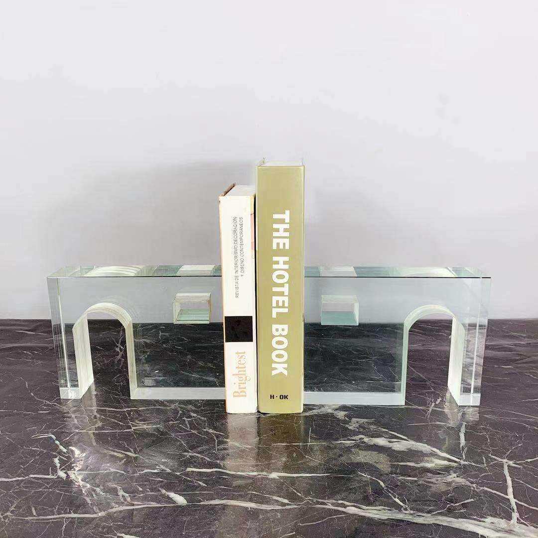 现代简约九字水晶玻璃书档摆件创意几何样板房家居软装饰品书书立