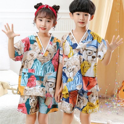 儿童汗蒸服男童纯棉薄o款浴服大童睡衣家居服卡通可爱女童高档亲
