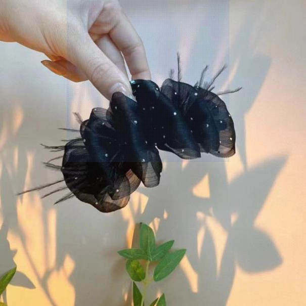 满天星羽毛网纱抓夹女气质多层蝴蝶结抓夹