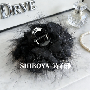 诗泊雅 网红蝴蝶结发夹季羽毛发夹小众设计高级感抓夹