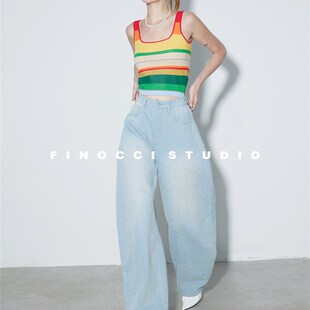 Finocci日落彩虹16针莱赛尔时尚复古感觉个性化明亮针织背心夏季