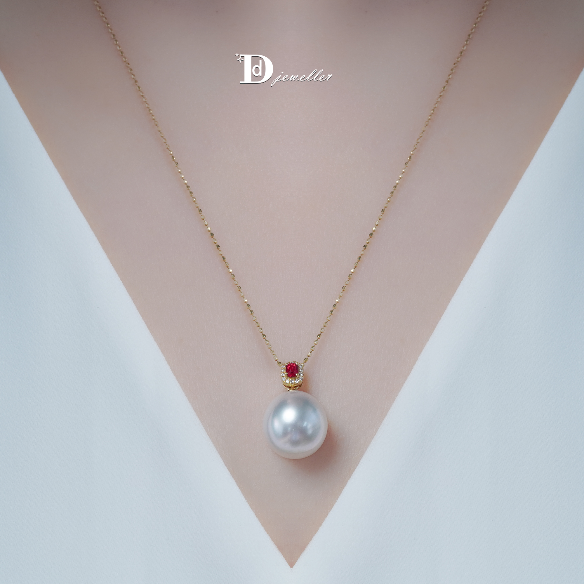 18k金海水珍珠澳白尖晶吊坠耳饰