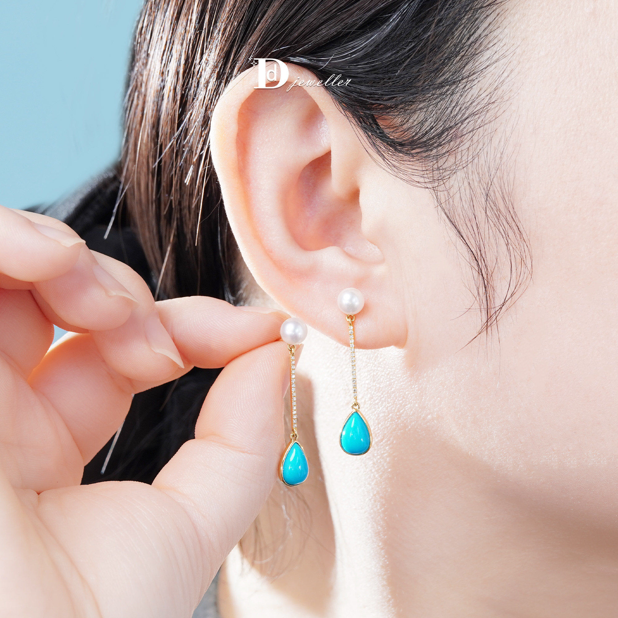 18k金美松伴海水Akoya耳坠高瓷