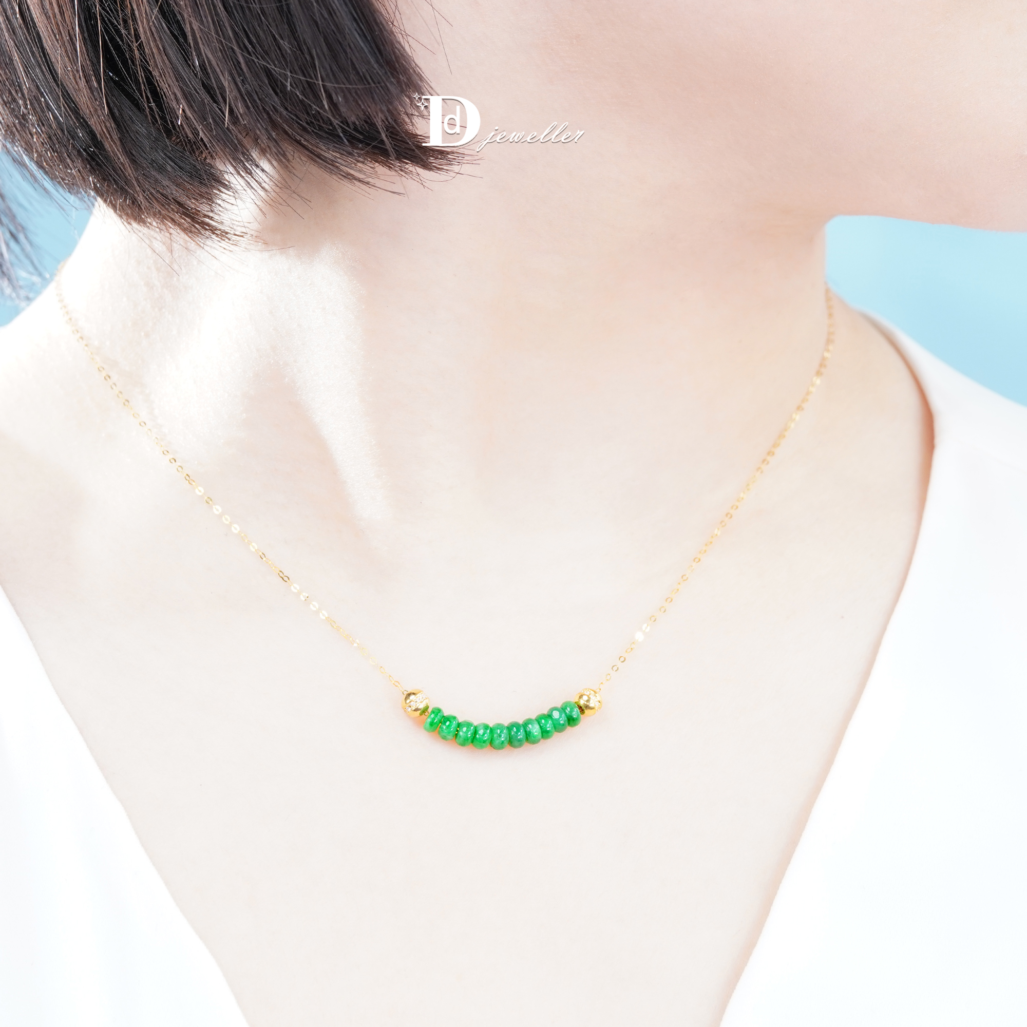 珠宝人DD18k金天然翡翠耳饰耳钉翡翠微笑项链女颈饰叠戴小众设计