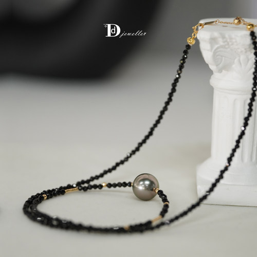 18k金黑色尖晶石伴大溪地项链