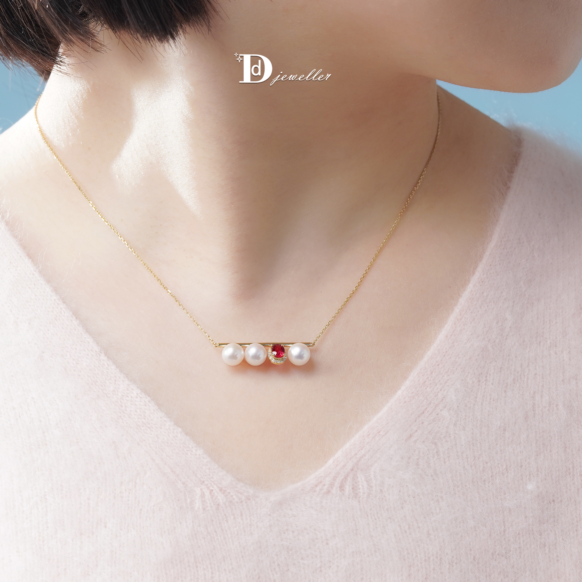 18k金红尖晶石伴海水Akoya项链