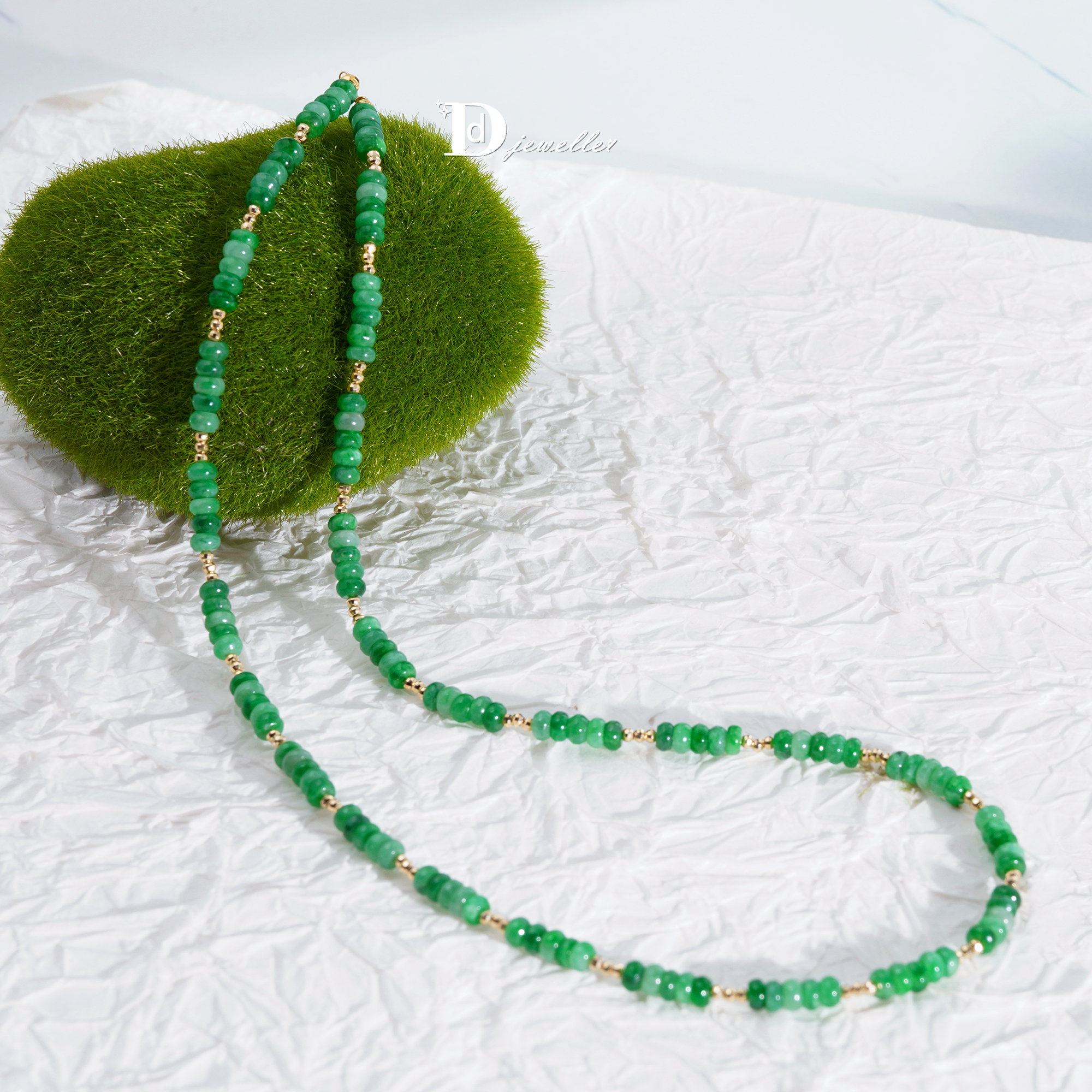 18k金天然缅料翡翠项链耳饰手串