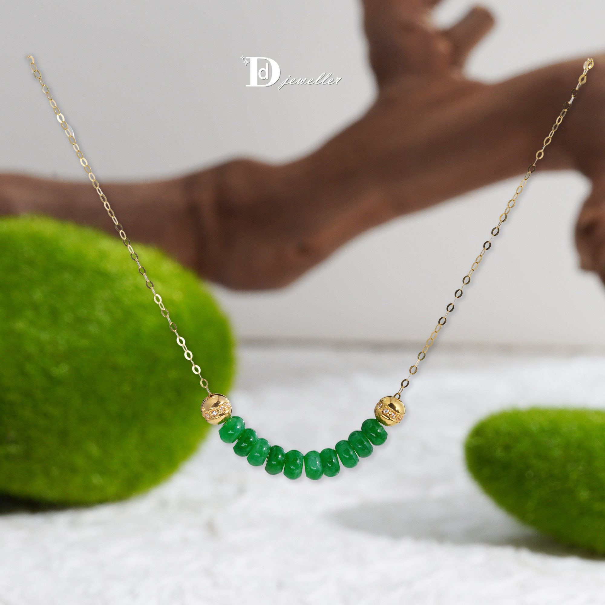 18k金翡翠伴耳饰翡翠项链百搭款