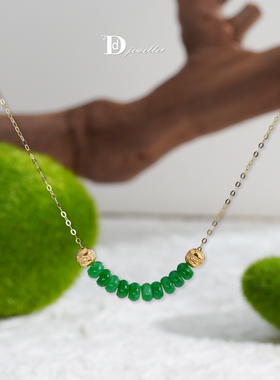 【珠宝人DD】现货18k金天然缅料A货翡翠微笑项链阳绿色套系