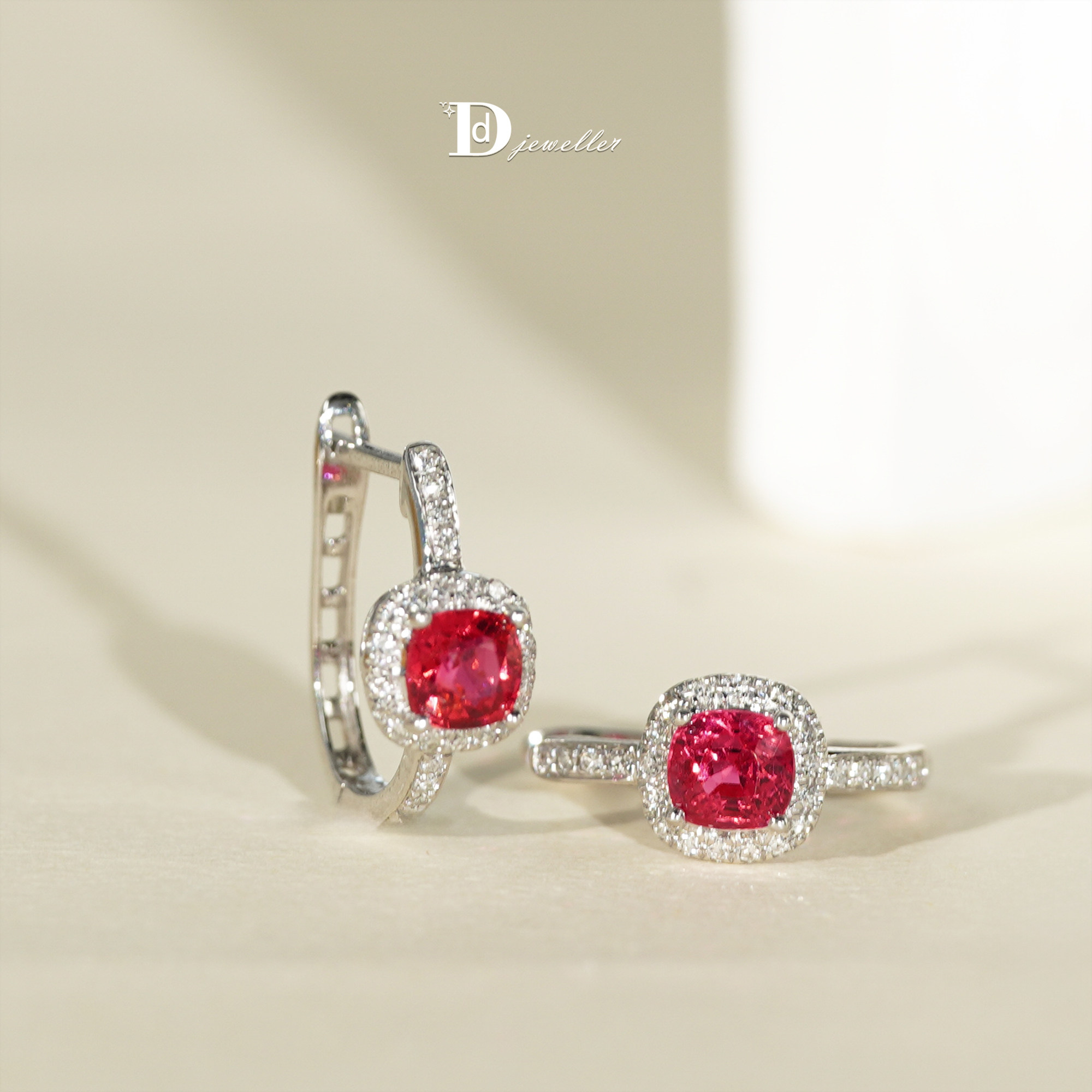 【珠宝人DD】现货18k白镶嵌缅甸无烧尖晶石耳饰火彩闪耀 GRC证书