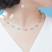 珠宝人DD 现货18k金镶嵌绿松石美松满天星项链高瓷质感高蓝