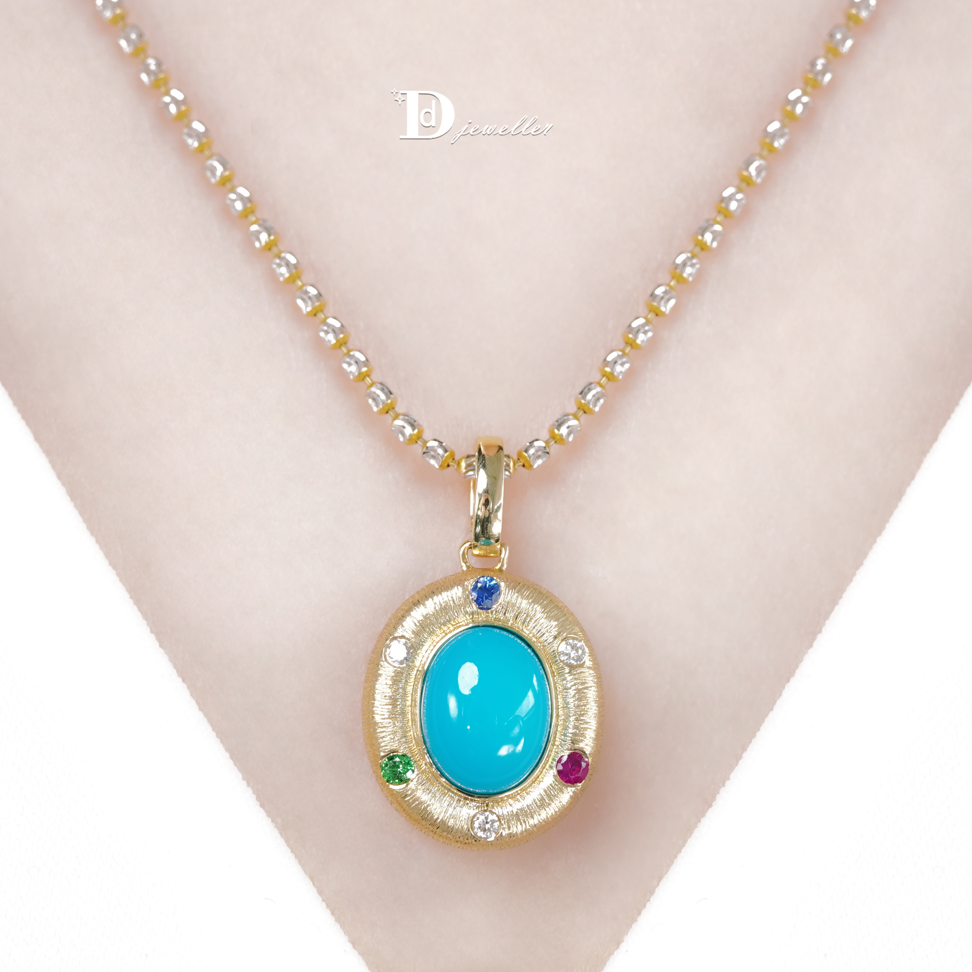 18k金美松伴彩色宝石款挂坠戒指