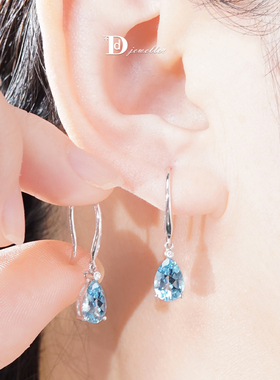 【珠宝人DD】现货18k金镶嵌水滴形海蓝宝圣玛利亚蓝色耳饰CGRL