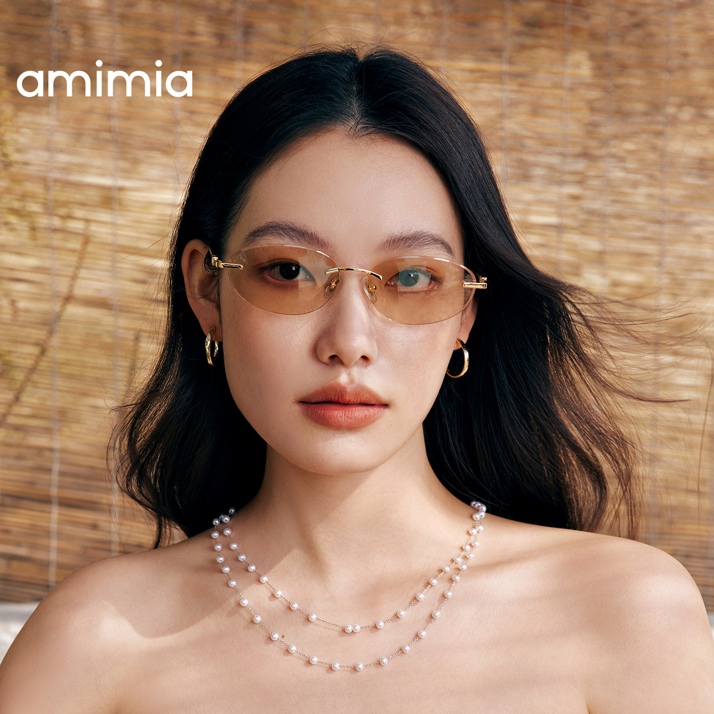 amimia&middot;FLUX欧美时尚椭圆无边框墨镜女潮流防紫外线太阳眼镜26SS