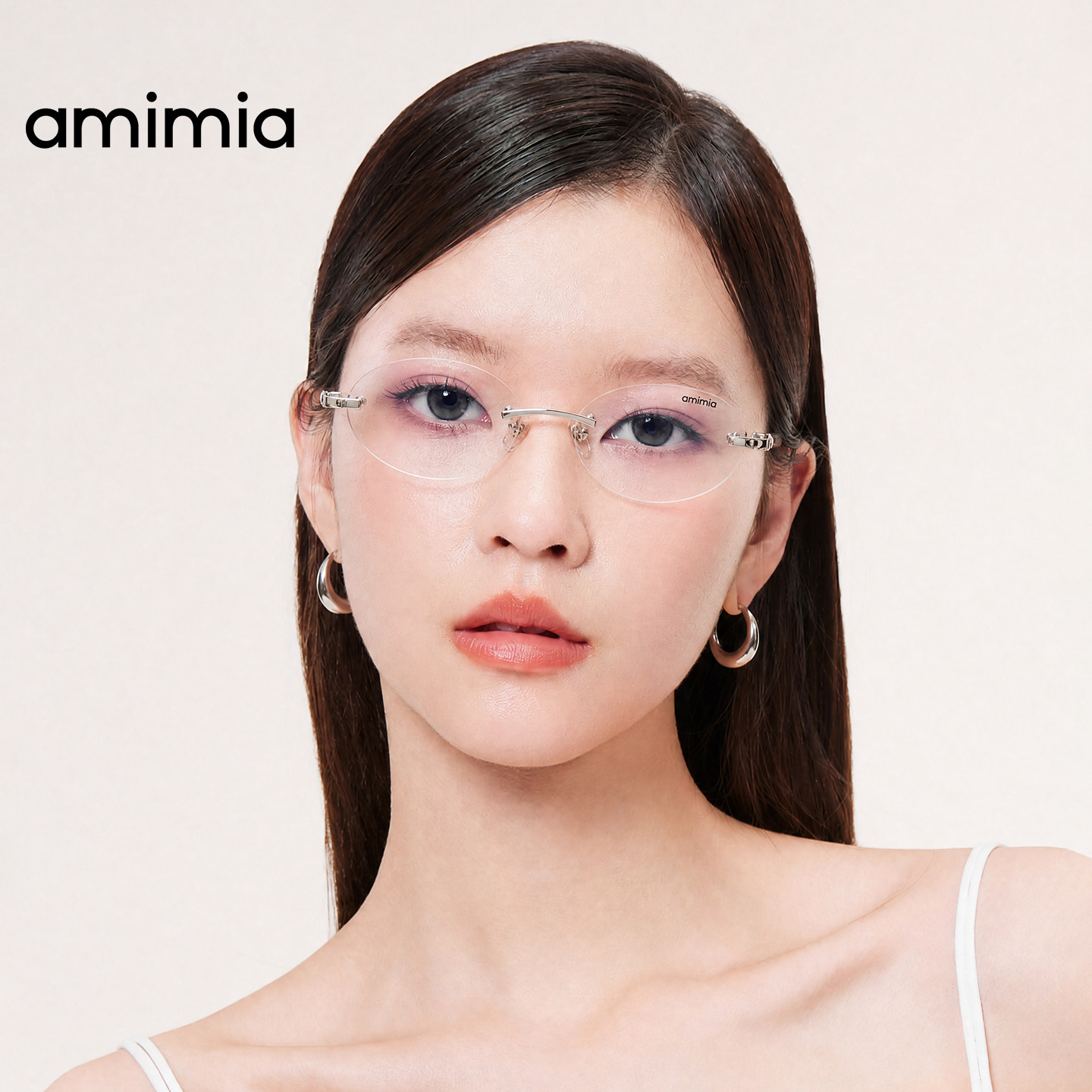 amimia&middot;Aura26新款椭圆无框眼镜架女高级感素颜镜框近视度数可配