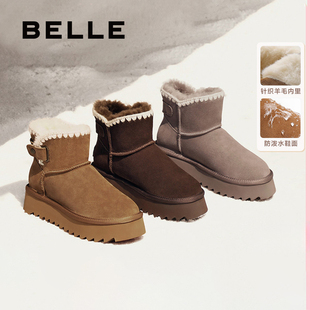 百丽专柜正品 女靴子保暖加绒棉靴短靴B2271DZ4 厚底羊毛雪地靴冬季