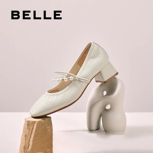 百丽专柜正品粗跟玛丽珍鞋女